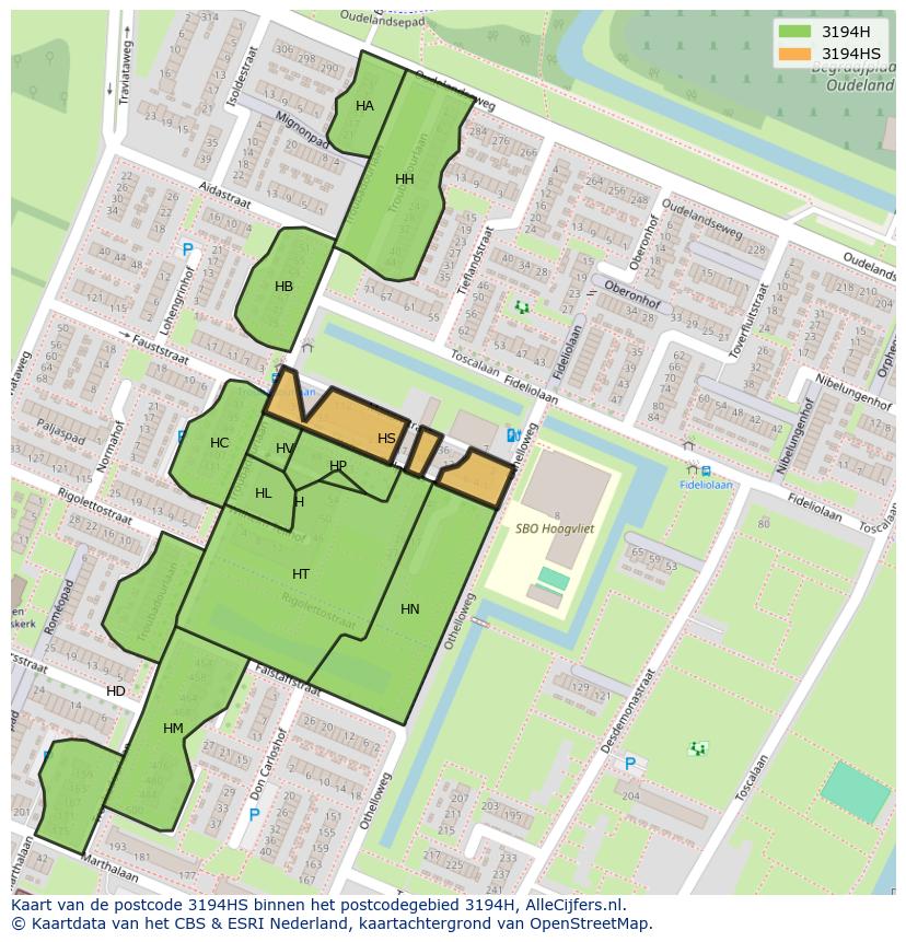 Afbeelding van het postcodegebied 3194 HS op de kaart.