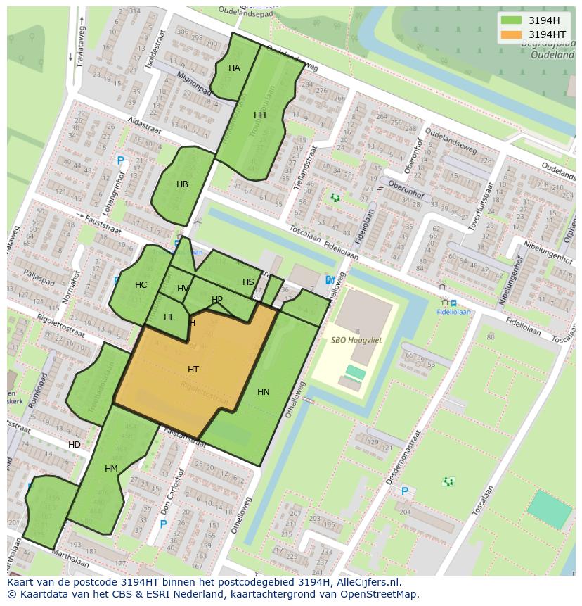 Afbeelding van het postcodegebied 3194 HT op de kaart.