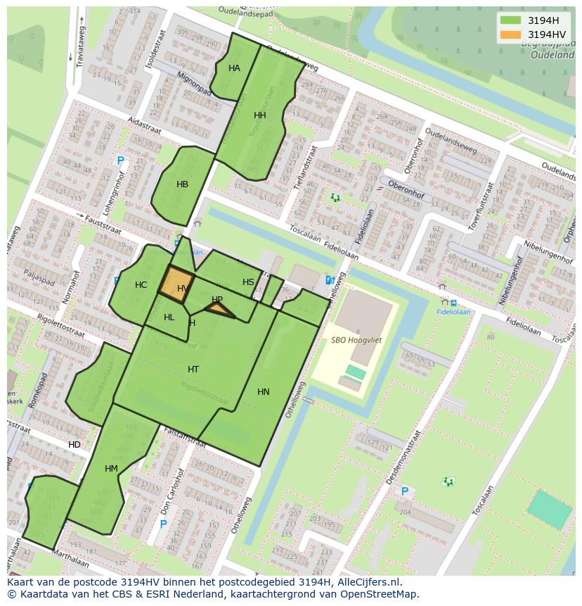 Afbeelding van het postcodegebied 3194 HV op de kaart.