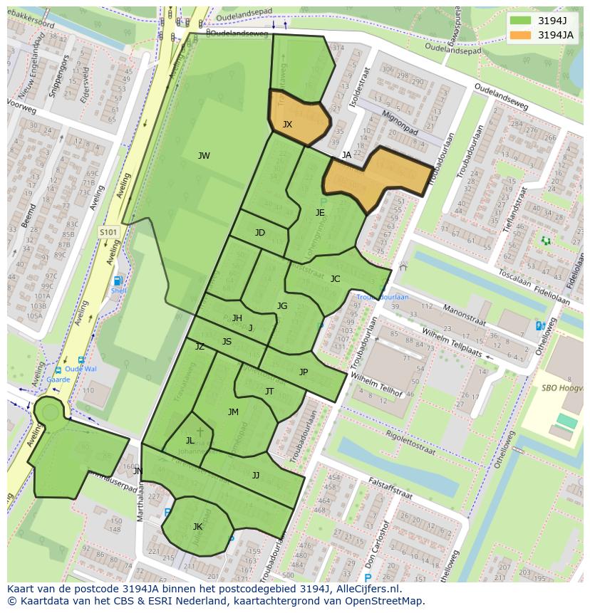 Afbeelding van het postcodegebied 3194 JA op de kaart.