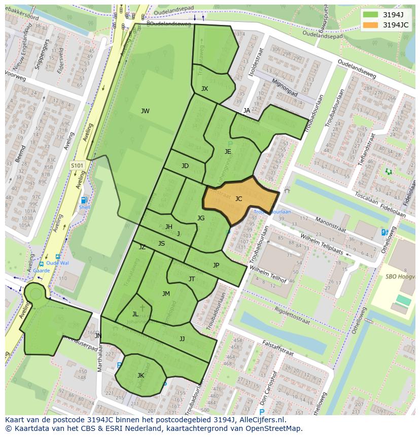 Afbeelding van het postcodegebied 3194 JC op de kaart.