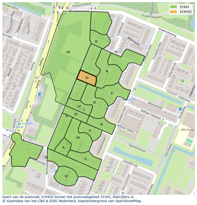 Afbeelding van het postcodegebied 3194 JD op de kaart.