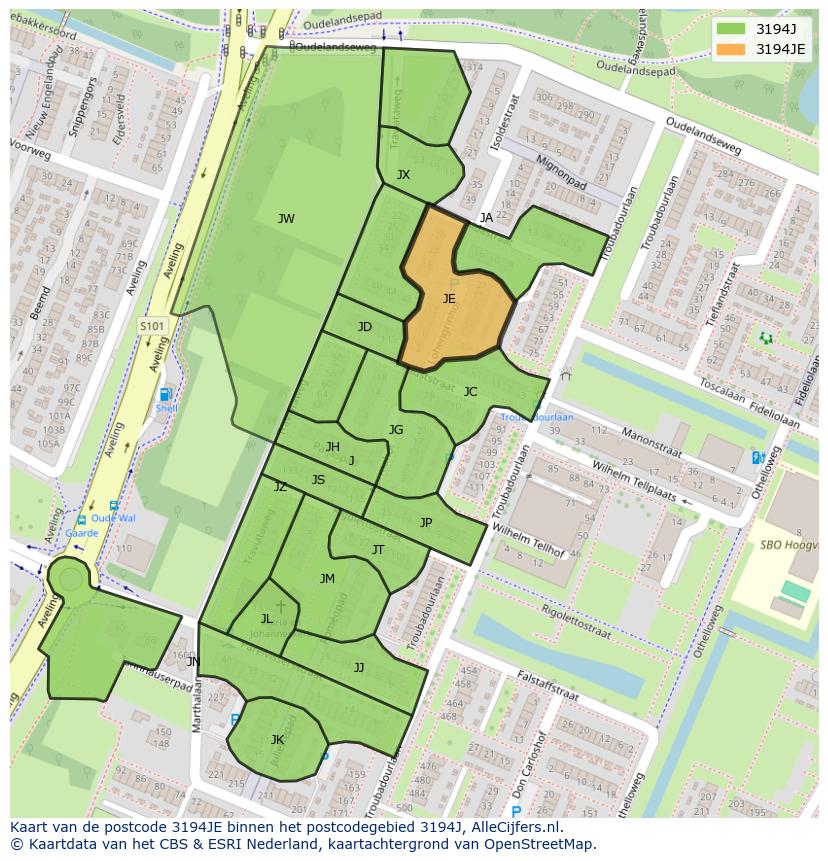 Afbeelding van het postcodegebied 3194 JE op de kaart.