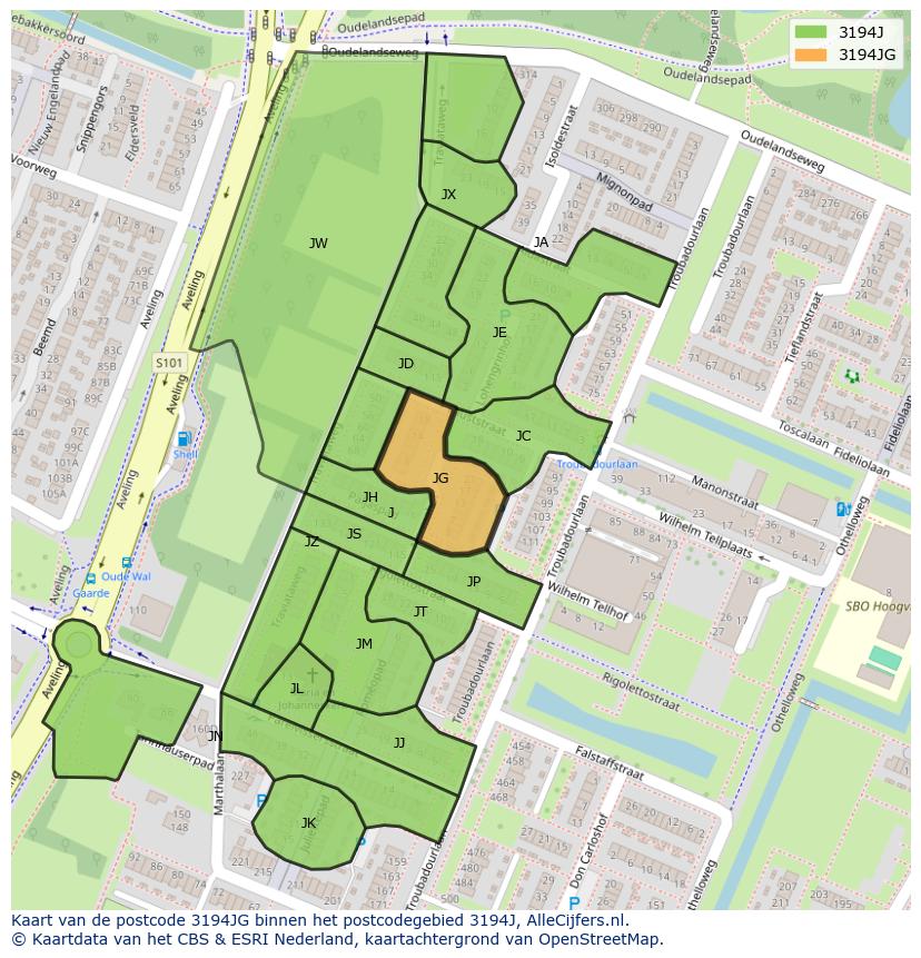 Afbeelding van het postcodegebied 3194 JG op de kaart.