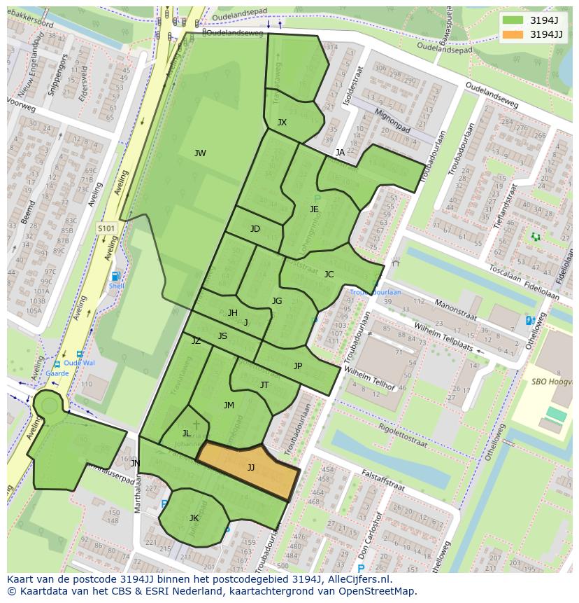 Afbeelding van het postcodegebied 3194 JJ op de kaart.