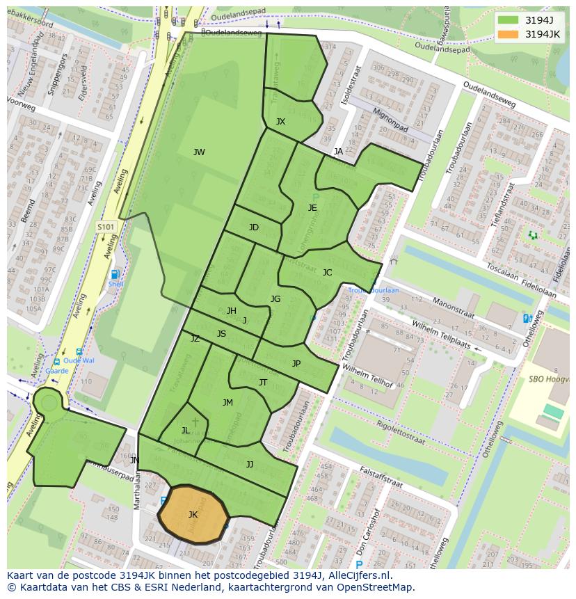 Afbeelding van het postcodegebied 3194 JK op de kaart.