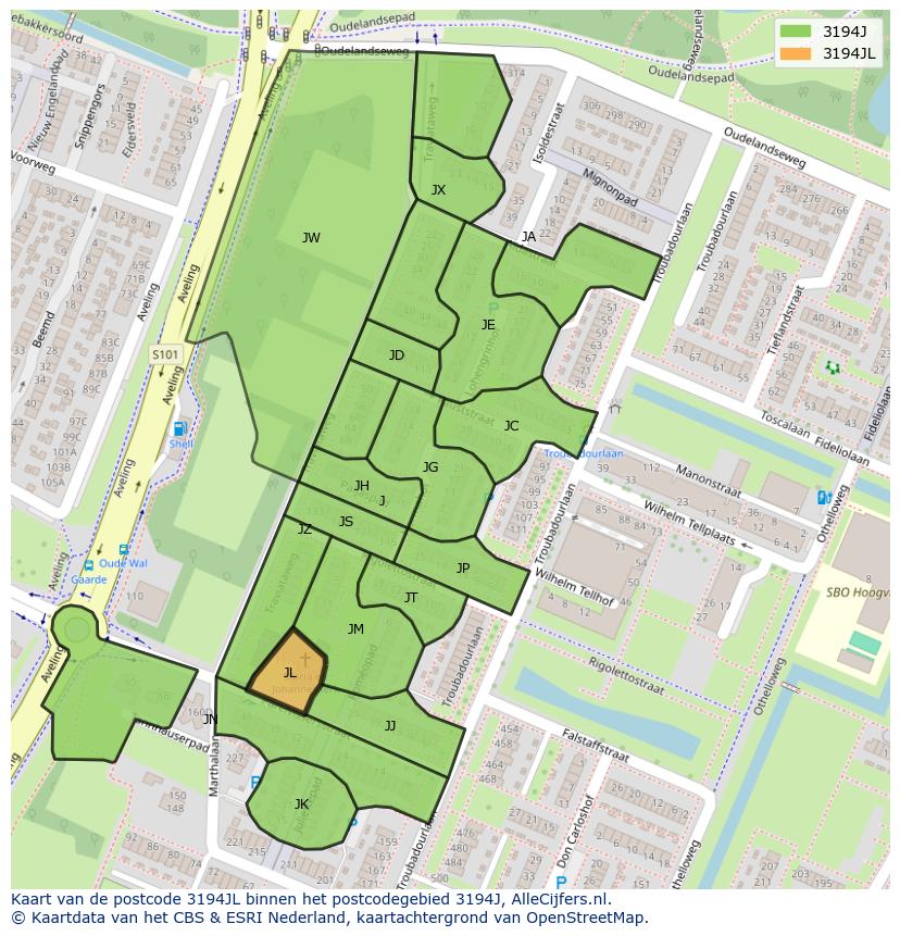 Afbeelding van het postcodegebied 3194 JL op de kaart.