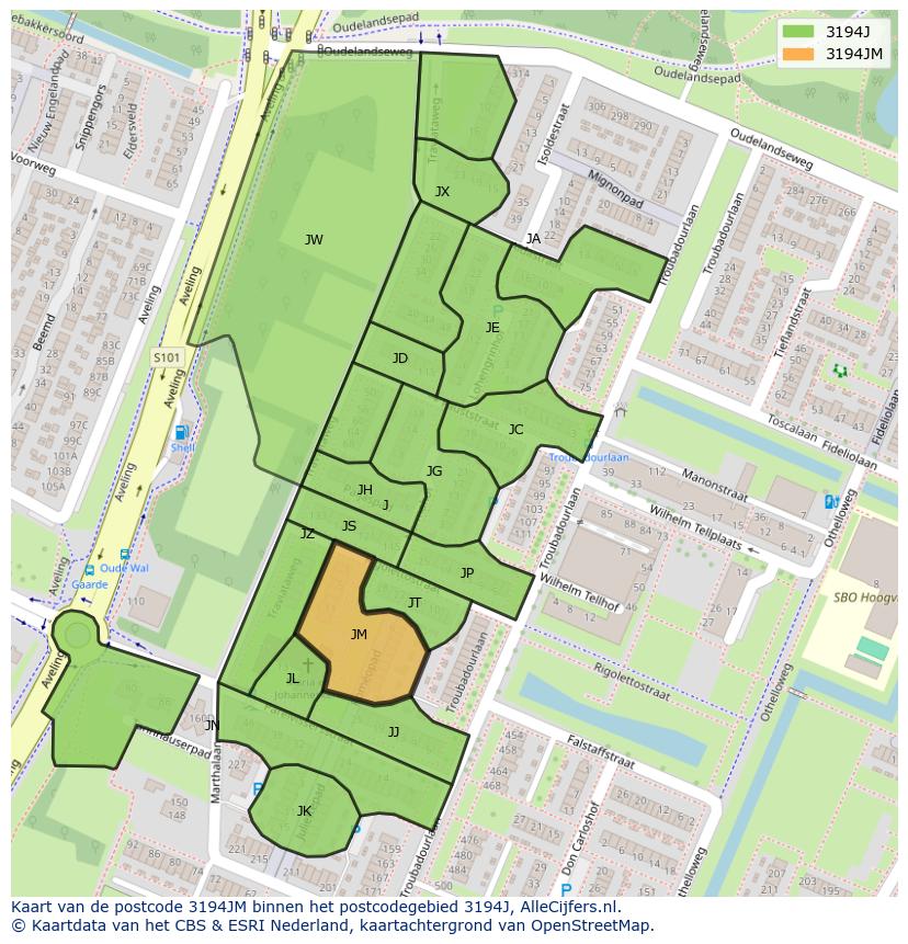 Afbeelding van het postcodegebied 3194 JM op de kaart.