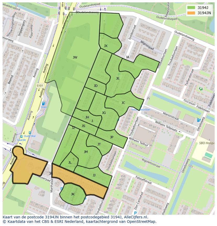 Afbeelding van het postcodegebied 3194 JN op de kaart.
