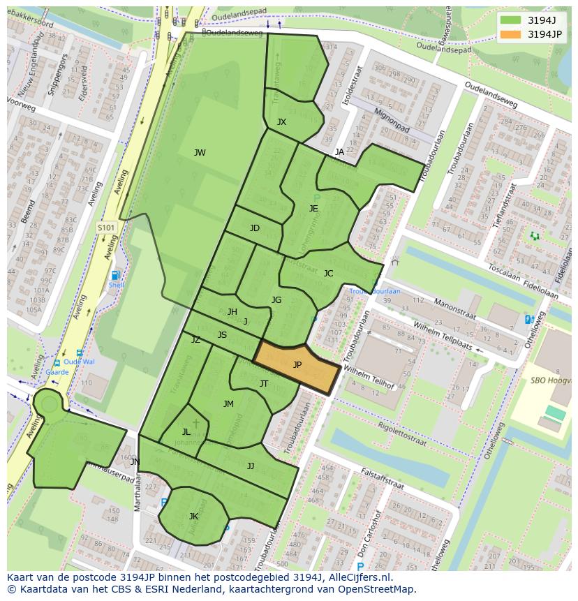 Afbeelding van het postcodegebied 3194 JP op de kaart.