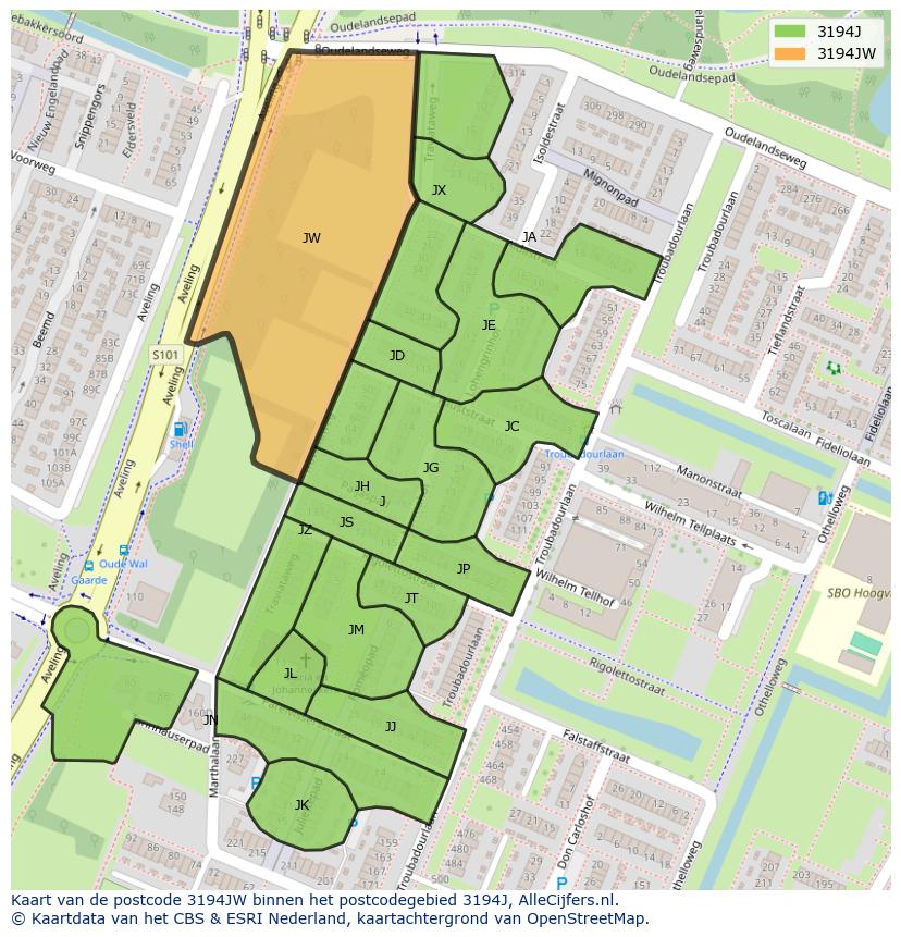 Afbeelding van het postcodegebied 3194 JW op de kaart.