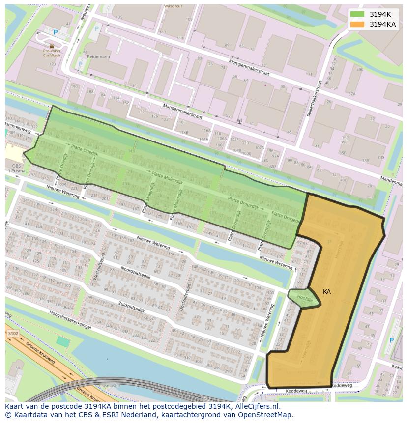 Afbeelding van het postcodegebied 3194 KA op de kaart.