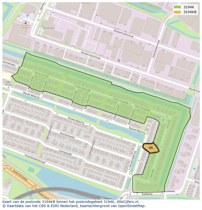 Afbeelding van het postcodegebied 3194 KB op de kaart.