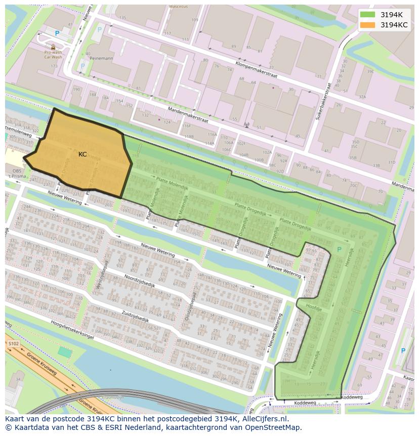 Afbeelding van het postcodegebied 3194 KC op de kaart.