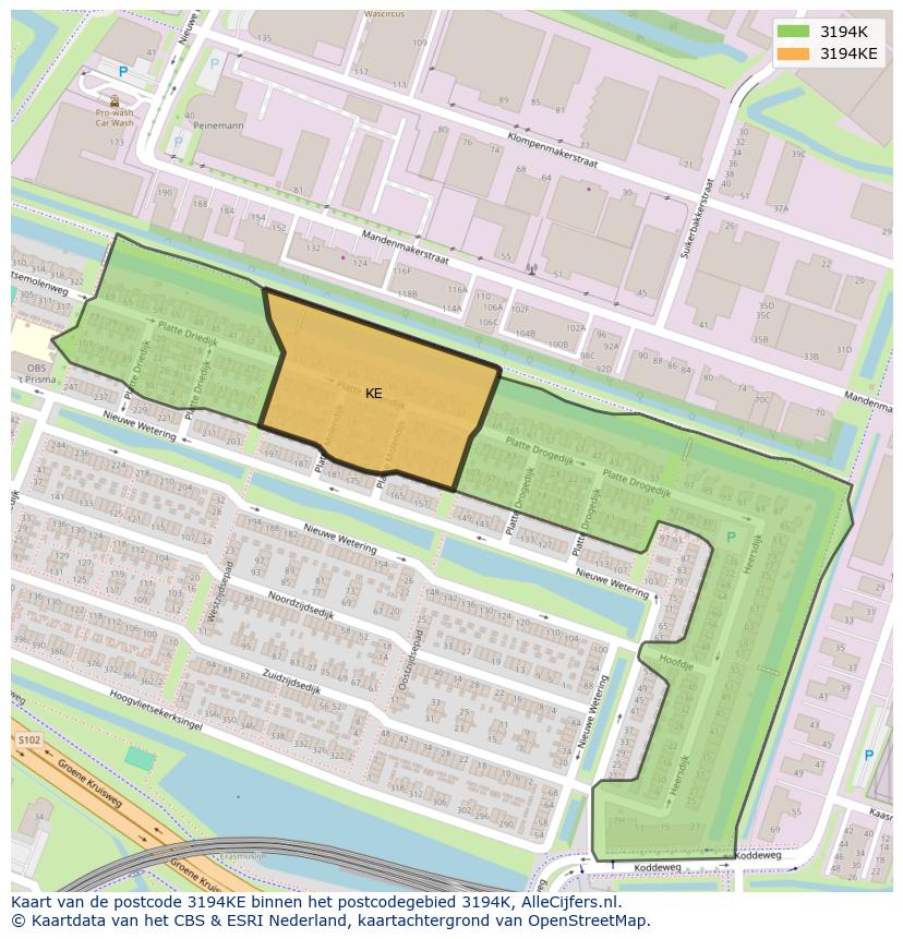 Afbeelding van het postcodegebied 3194 KE op de kaart.