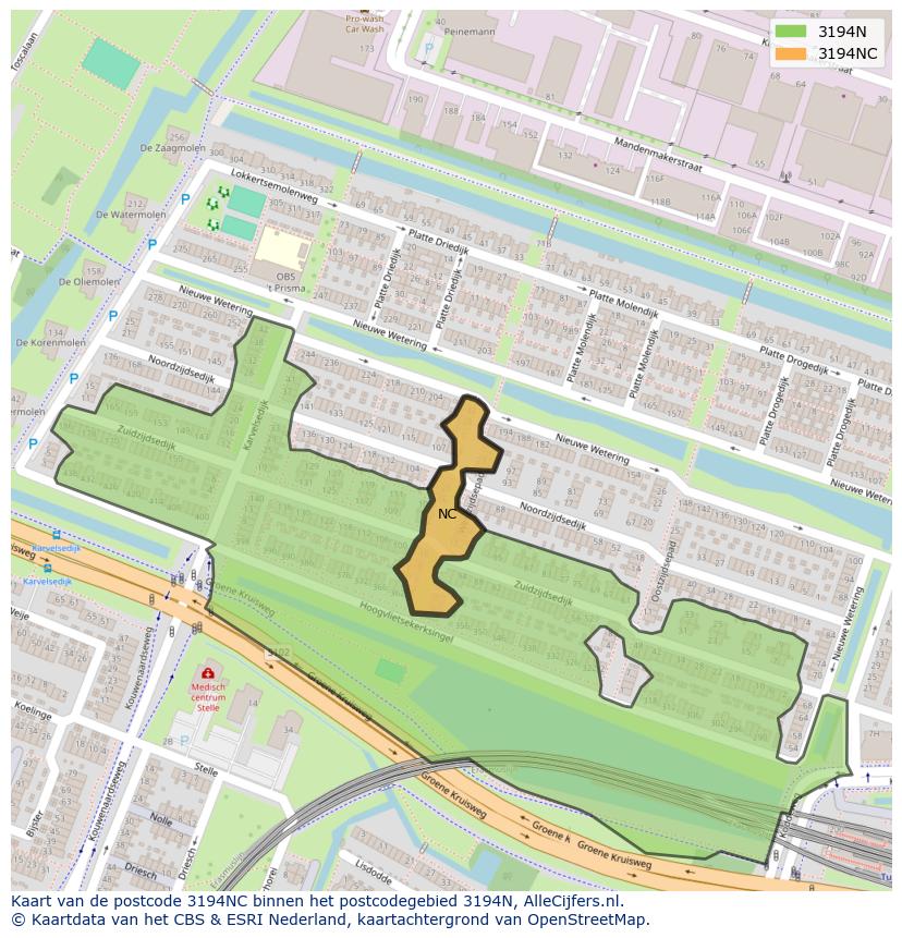 Afbeelding van het postcodegebied 3194 NC op de kaart.