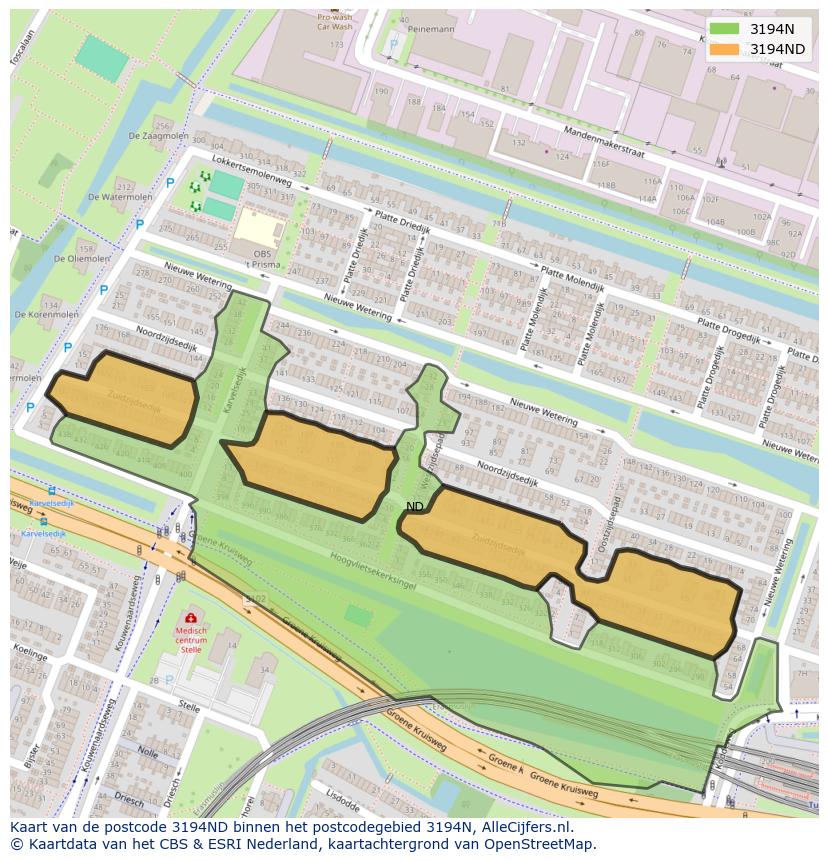 Afbeelding van het postcodegebied 3194 ND op de kaart.