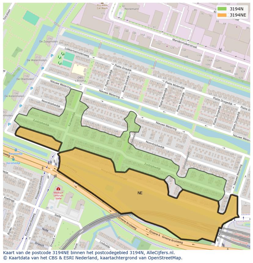 Afbeelding van het postcodegebied 3194 NE op de kaart.