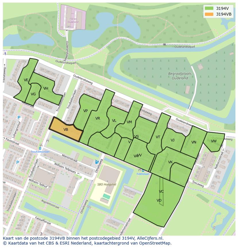 Afbeelding van het postcodegebied 3194 VB op de kaart.