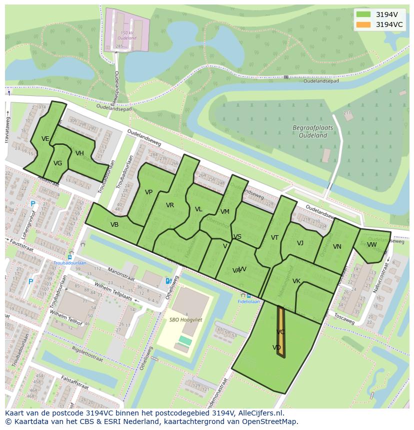 Afbeelding van het postcodegebied 3194 VC op de kaart.