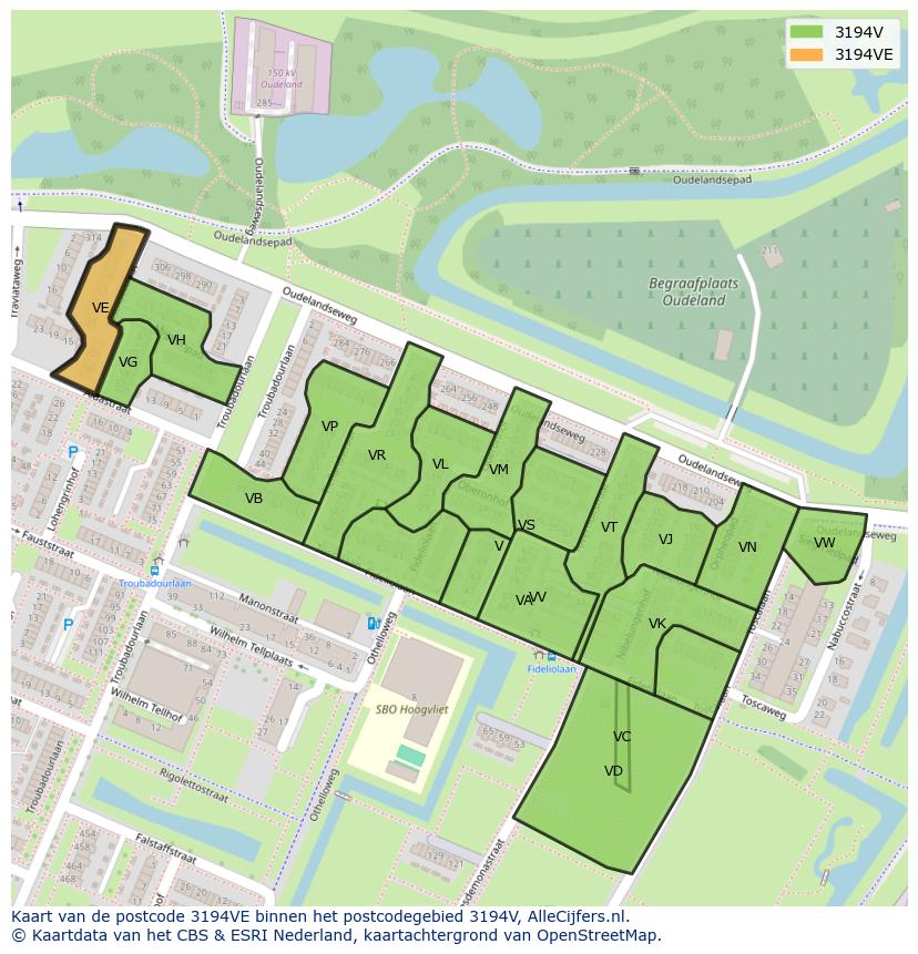 Afbeelding van het postcodegebied 3194 VE op de kaart.