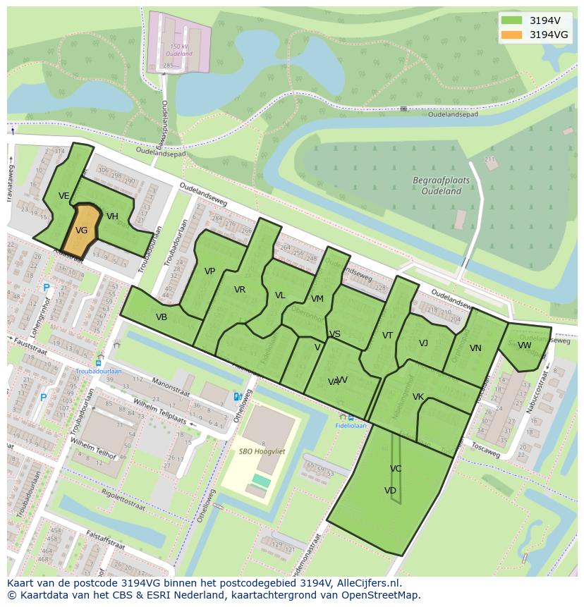 Afbeelding van het postcodegebied 3194 VG op de kaart.