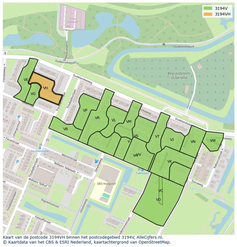 Afbeelding van het postcodegebied 3194 VH op de kaart.