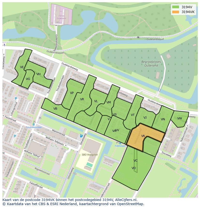 Afbeelding van het postcodegebied 3194 VK op de kaart.