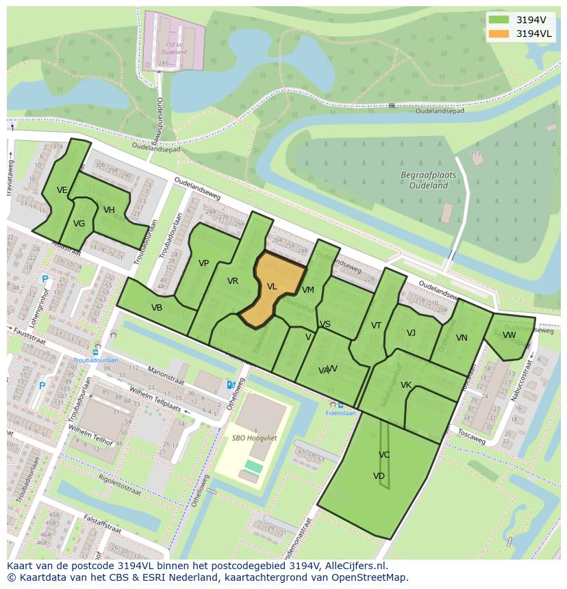 Afbeelding van het postcodegebied 3194 VL op de kaart.