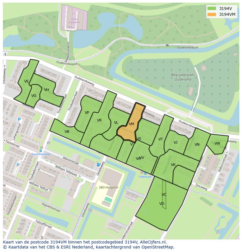 Afbeelding van het postcodegebied 3194 VM op de kaart.