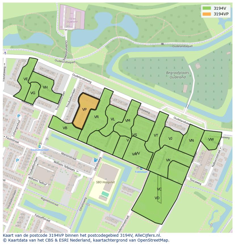 Afbeelding van het postcodegebied 3194 VP op de kaart.