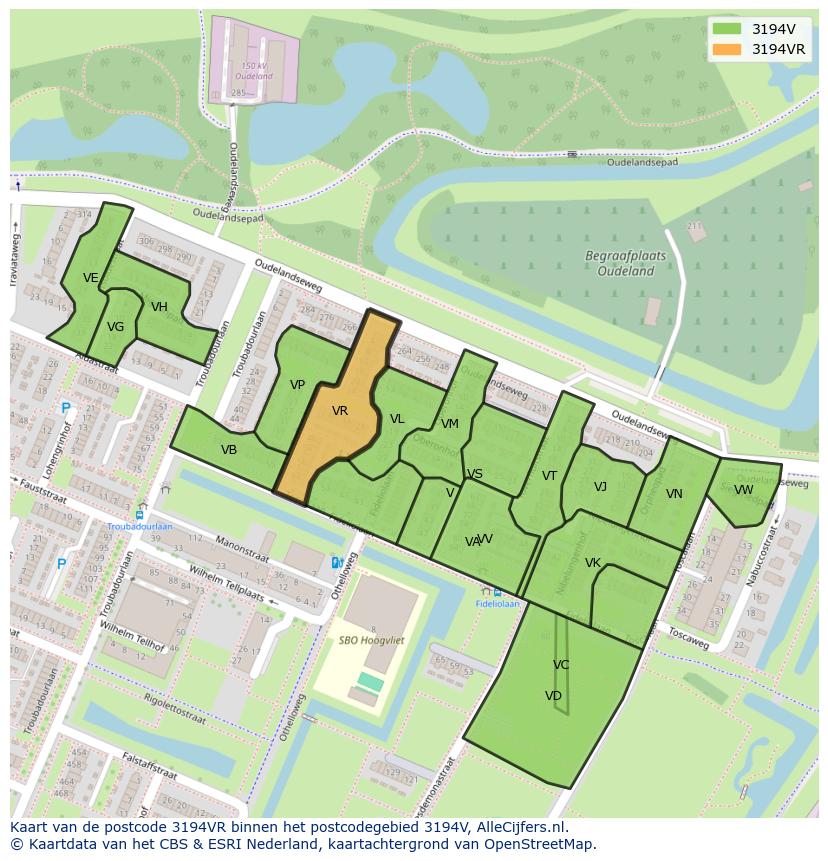 Afbeelding van het postcodegebied 3194 VR op de kaart.