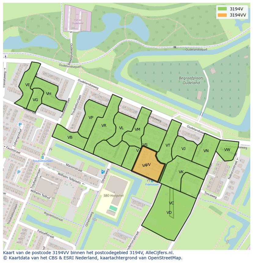 Afbeelding van het postcodegebied 3194 VV op de kaart.