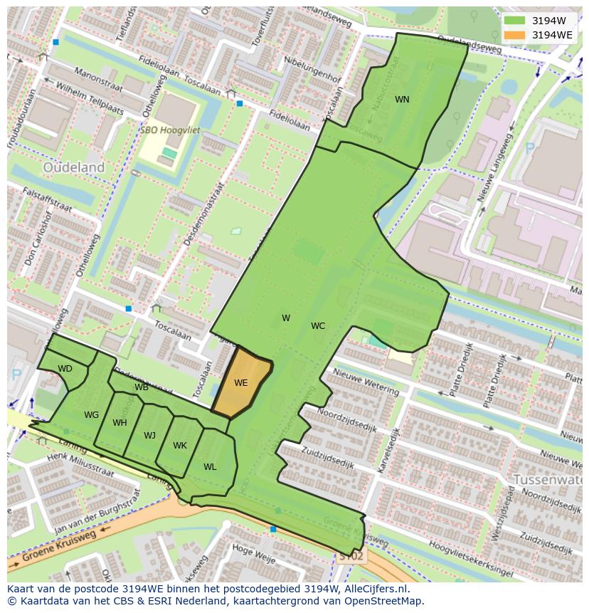 Afbeelding van het postcodegebied 3194 WE op de kaart.