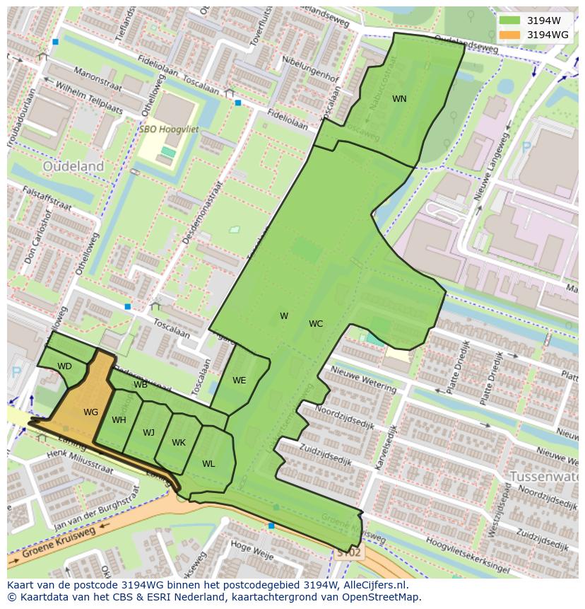Afbeelding van het postcodegebied 3194 WG op de kaart.