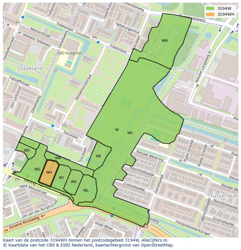 Afbeelding van het postcodegebied 3194 WH op de kaart.