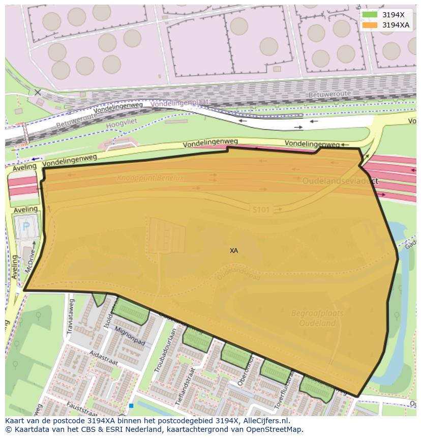 Afbeelding van het postcodegebied 3194 XA op de kaart.