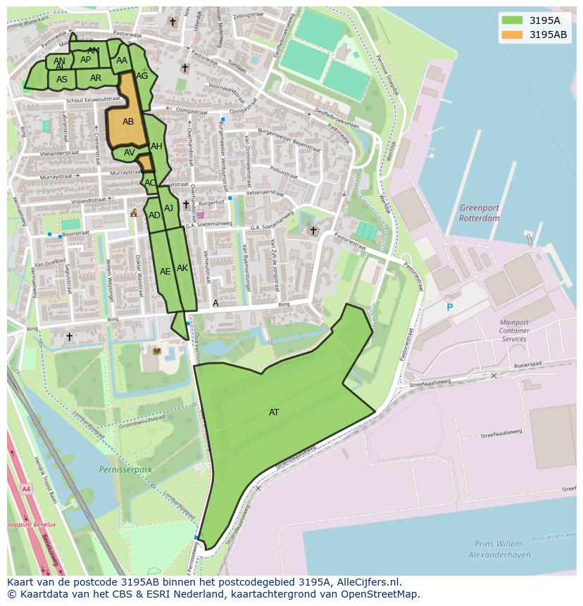 Afbeelding van het postcodegebied 3195 AB op de kaart.