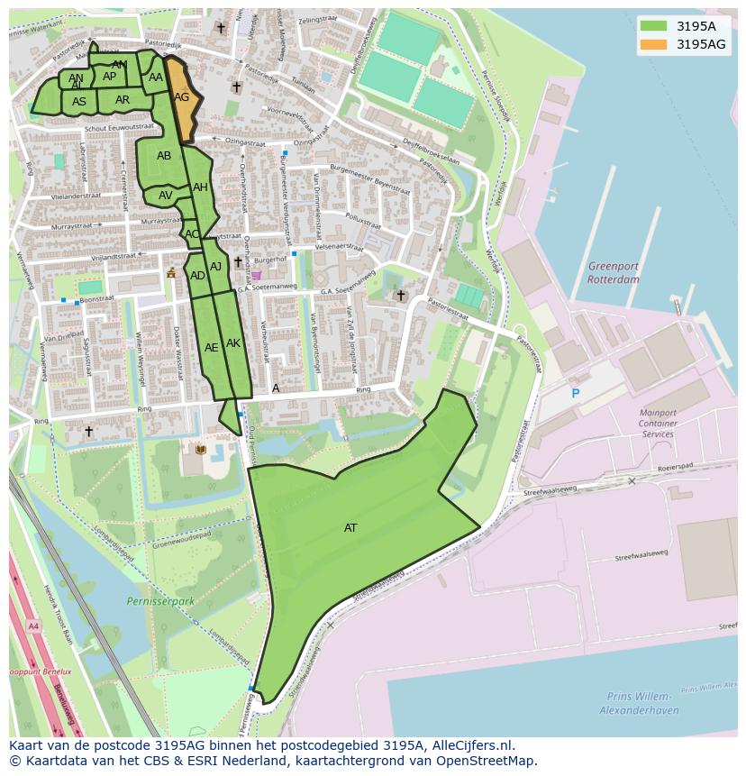 Afbeelding van het postcodegebied 3195 AG op de kaart.