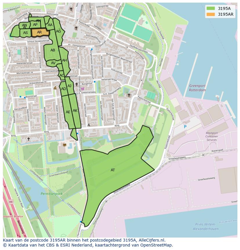 Afbeelding van het postcodegebied 3195 AR op de kaart.