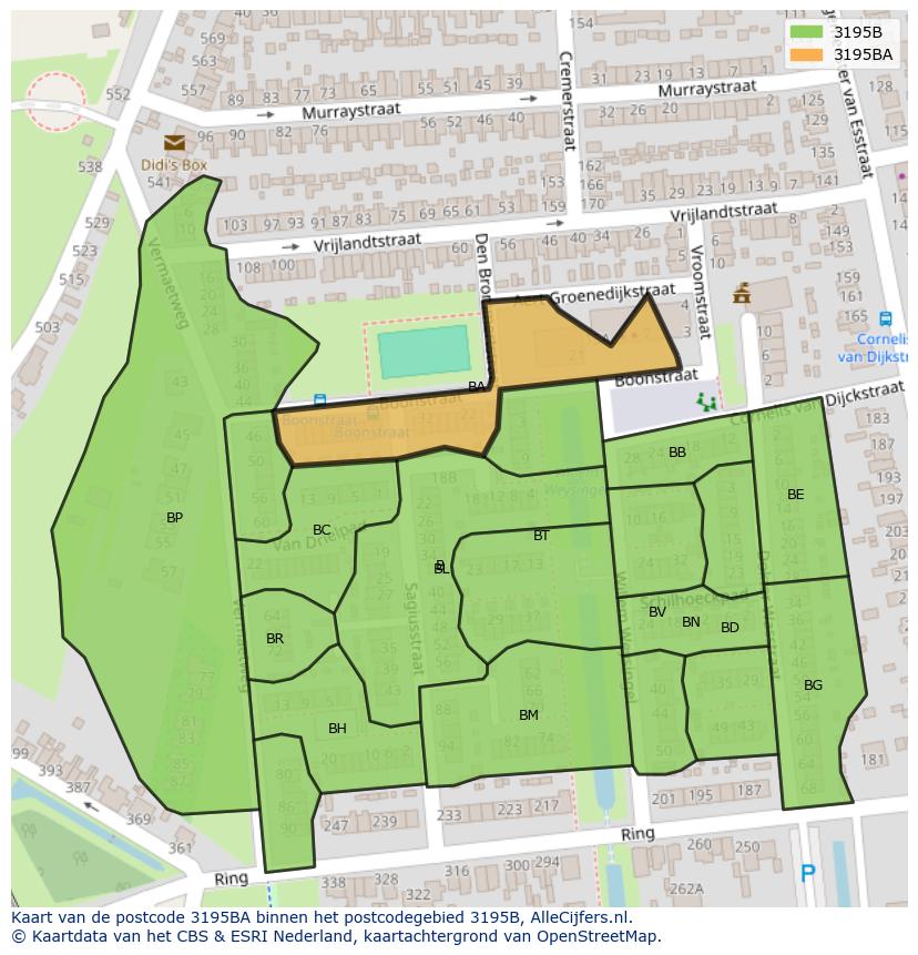 Afbeelding van het postcodegebied 3195 BA op de kaart.