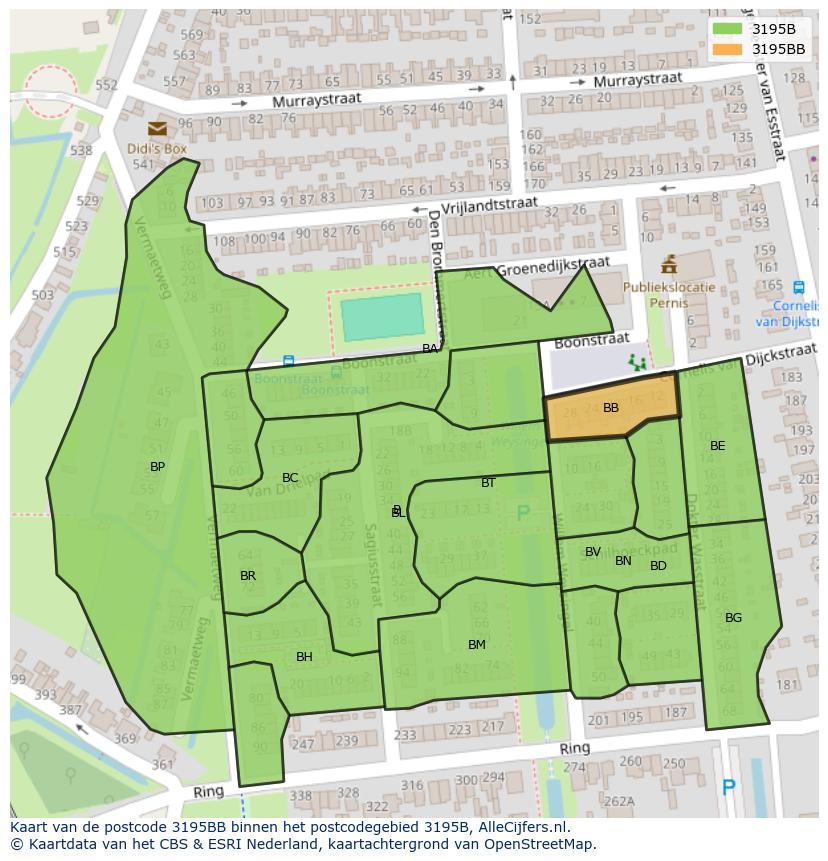 Afbeelding van het postcodegebied 3195 BB op de kaart.