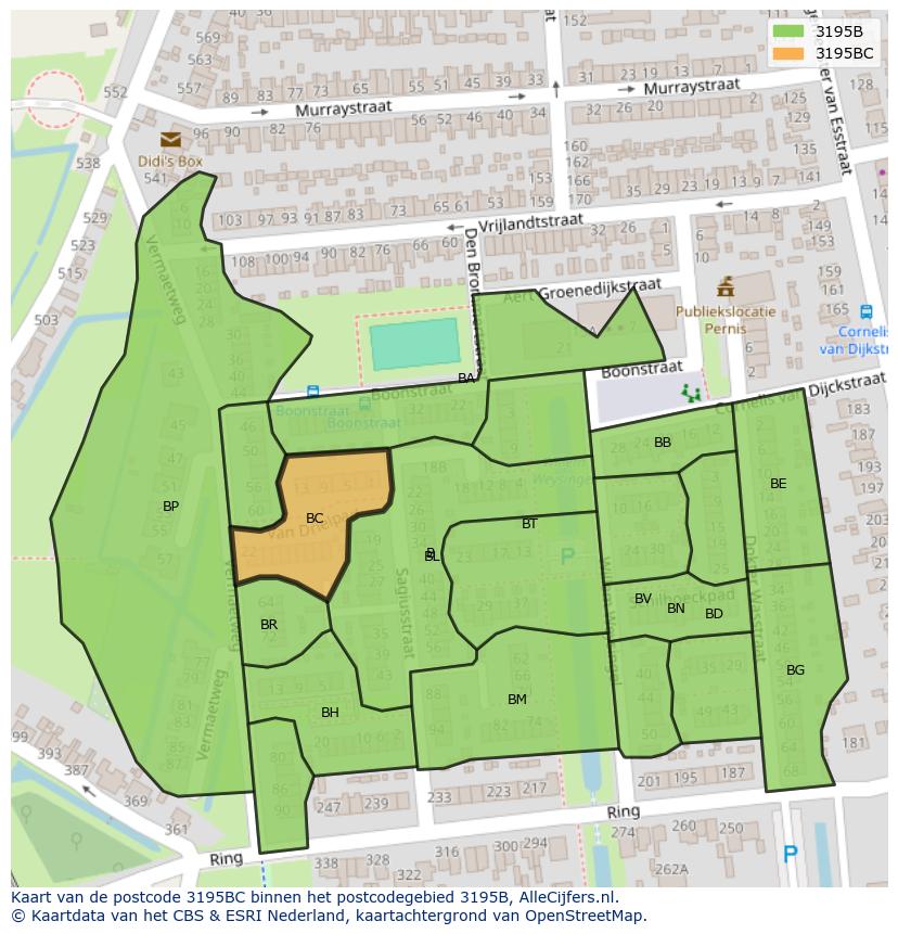 Afbeelding van het postcodegebied 3195 BC op de kaart.