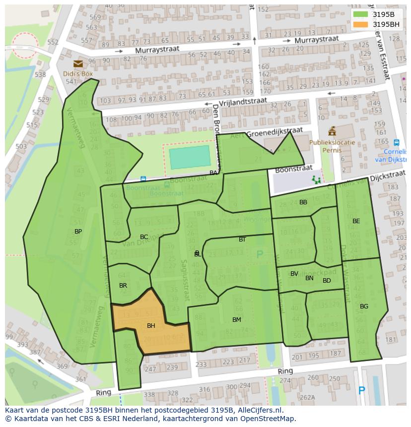 Afbeelding van het postcodegebied 3195 BH op de kaart.