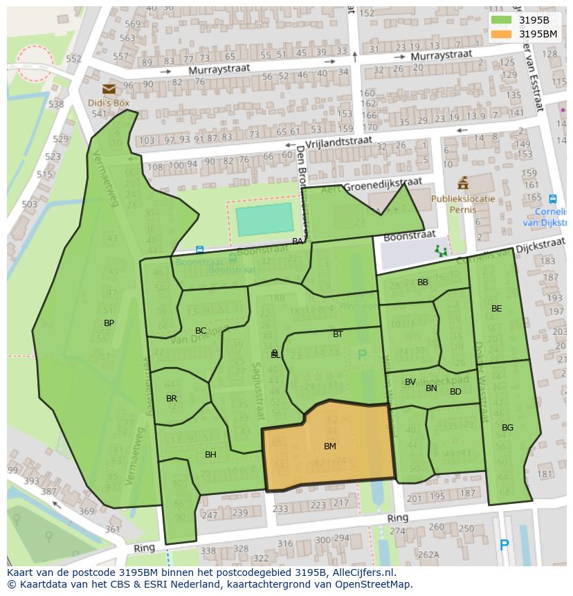 Afbeelding van het postcodegebied 3195 BM op de kaart.