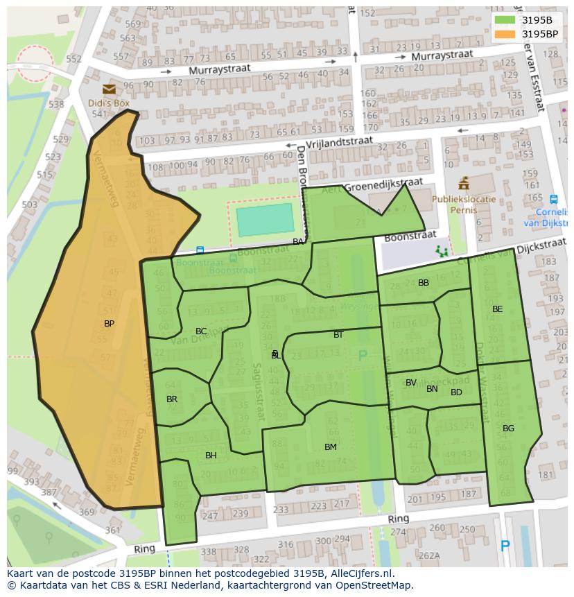Afbeelding van het postcodegebied 3195 BP op de kaart.