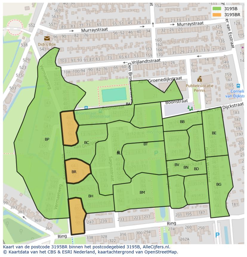 Afbeelding van het postcodegebied 3195 BR op de kaart.