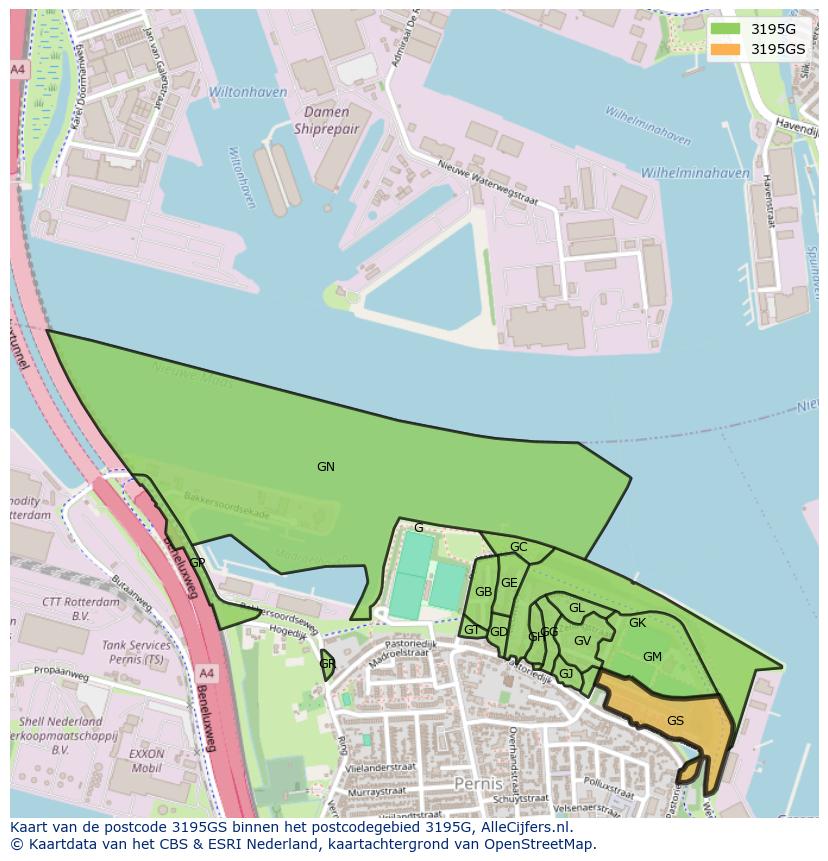 Afbeelding van het postcodegebied 3195 GS op de kaart.