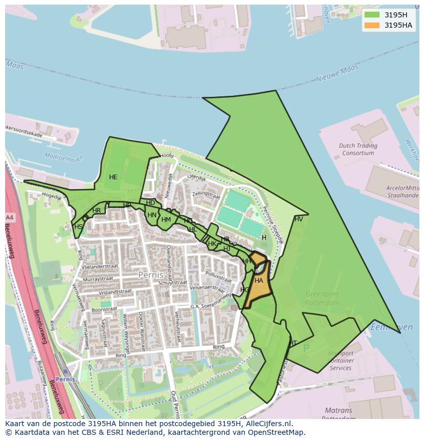 Afbeelding van het postcodegebied 3195 HA op de kaart.