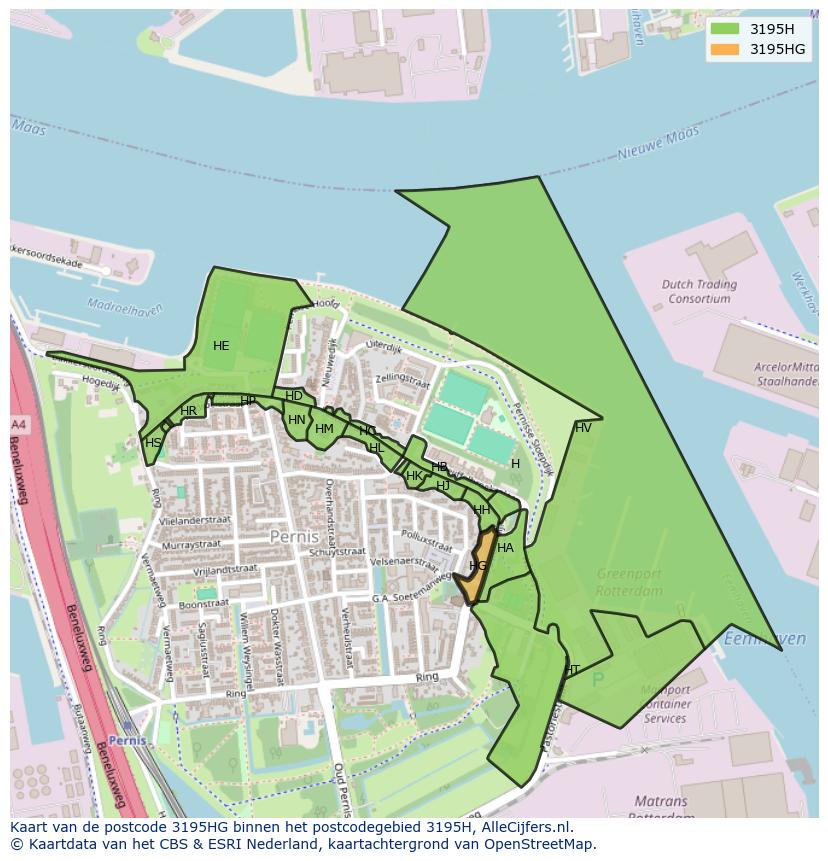 Afbeelding van het postcodegebied 3195 HG op de kaart.